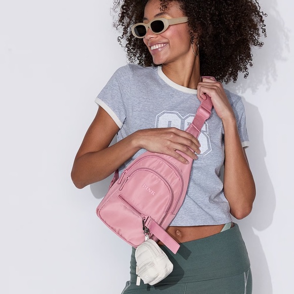 Victoria's Secret PINK Nylon Sling Bag Pale Rosy Pink OS NEW - Picture 4 of 4